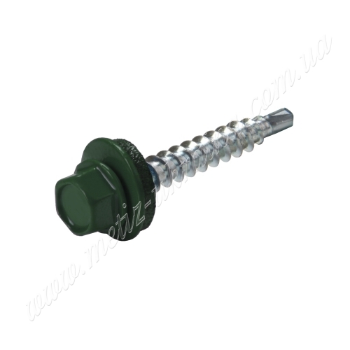 Саморез по металлу 4,8х35 6гр. гол. c буром EPDM RAL6005